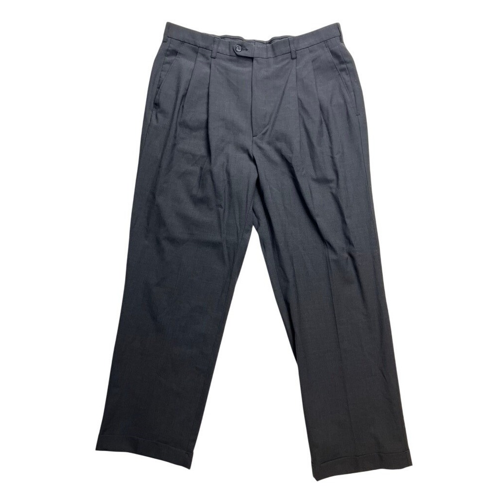 Haggar Black Label Mens Pleated Dress Pants Charcoal Gray Classic Fit Tailored